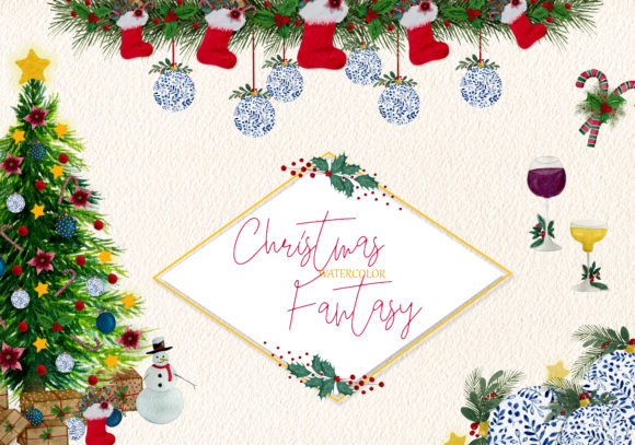 Christmas Fantasy Watercolor Illustrations: A Festive Design Toolkit
