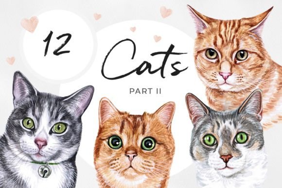 Watercolor Cat Illustrations Set Part 2: A Designer's Asset